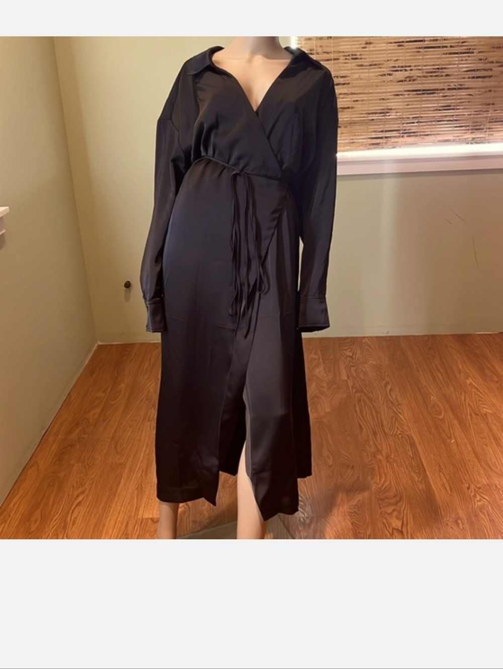 H&M Black Long Sleeve Maxi Wrap Dress With Slits At The Side Size XXL